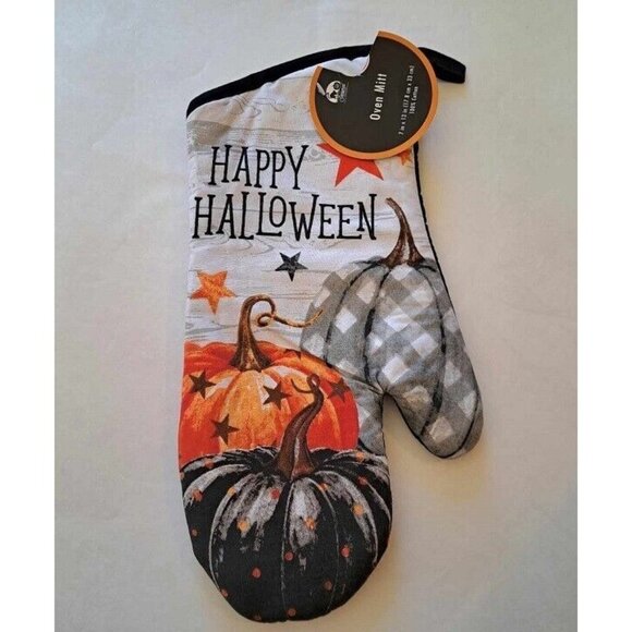 New Happy Halloween Oven Mitt Kitchen Linen Pumpkins Fall Autumn Decor October - Picture 1 of 2
